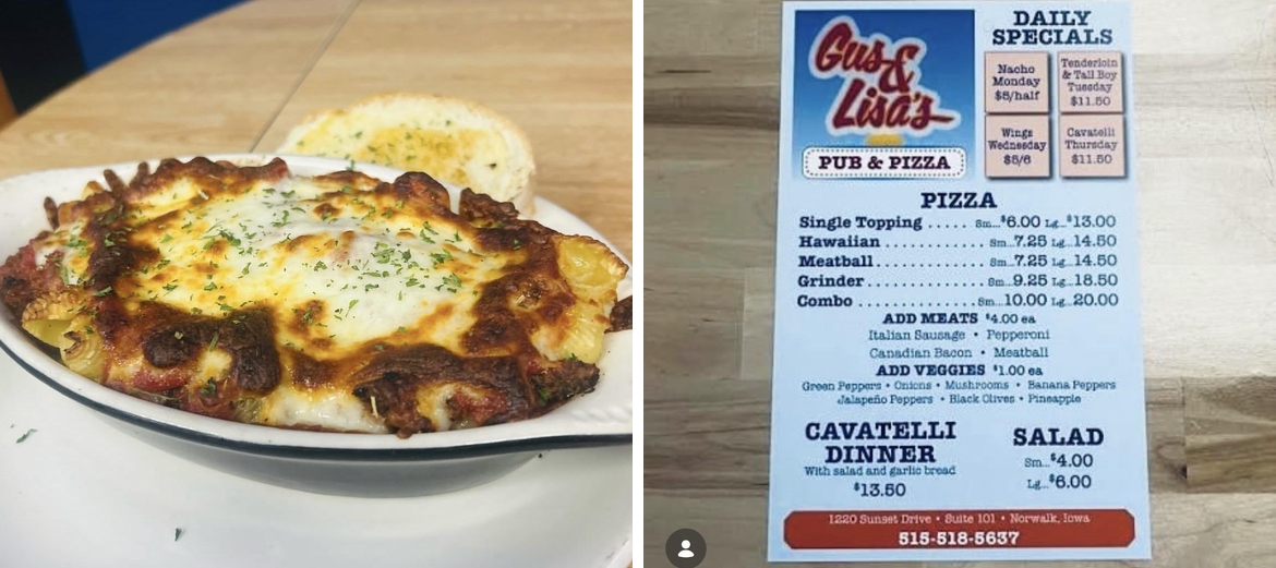 Gus and Lisa's Menu