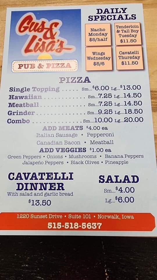 Gus and Lisa's Menu image 2